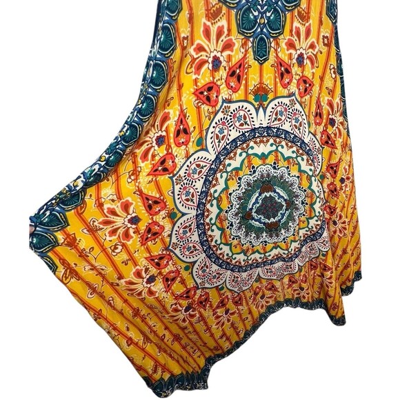 Jealous Tomato XS Dress Midi Slip Asymmetrical Hem Mandela Bandanna Boho - Picture 2 of 12